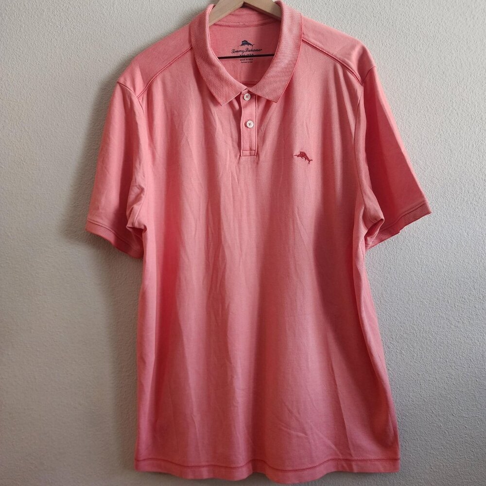 Tommy Bahama Polo Shirt Mens 2XL Coral Supima Cotton Blend Marlin Logo TB220248